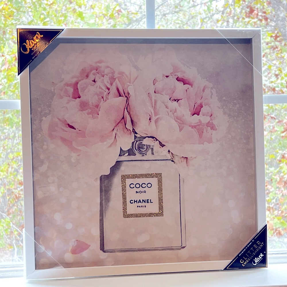 ๐ CHANEL PARIS Oliver Gal BOUQUET COCO NOIR DIAMOND DUST Canvas Print 16x16 NEW - Picture 1 of 5
